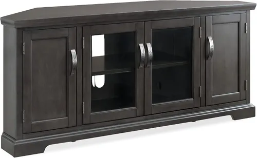 Miniatura 13 de Leick Home 80385 Soporte de TV de esquina de tres puertas de vidrio con plomo con almacenamiento cerrado para televisores de 50 pulgadas, roble
