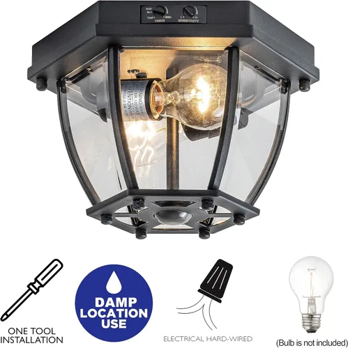 Miniatura 4 de Lámpara de techo empotrada con sensor de movimiento, 2 luces de porche al aire libre, montaje en techo, impermeable, negro mate, lámpara de techo