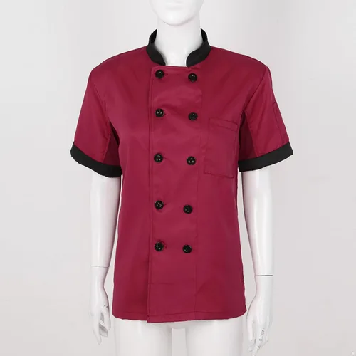 Miniatura 3 de Aiihoo Chaqueta de chef de manga corta para mujer, con cuello abotonado, camisa de cocina, uniforme de trabajo