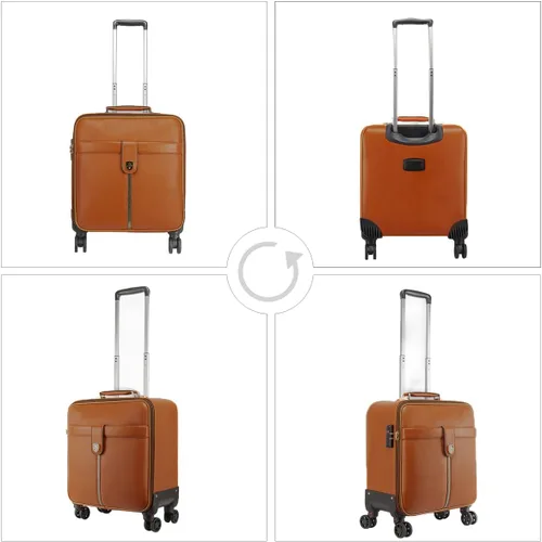 Miniatura 3 de Leathario Maleta con ruedas de cuero para laptop, maletín con ruedas, Naranja
