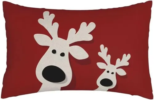 Miniatura 6 de AEIOAE Juego de 2 fundas de almohada de Navidad de 12 x 20 pulgadas, color rojo ciervo, alce y ciervo, fundas decorativas de lino de Navidad