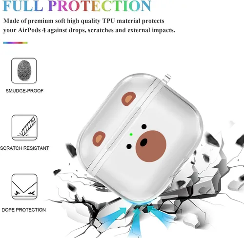 Miniatura 2 de Funda para AirPods 4 2024 con mosquetón de llavero, funda transparente para AirPods 4, diseño de anime, funda suave con adornos para niños, niñas