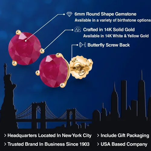Miniatura 122 de Gem Stone King Aretes de Martini de oro amarillo de 14 quilates Aretes de tuerca de 3 puntas para mujeres y hombres Redondos de 0.236 pulgadas