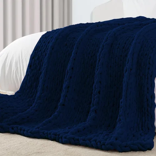 Miniatura 34 de Carriediosa Manta de Punto Grueso 50" x 60", 100% Hecha a Mano, Grande con Hilo de Felpilla en Bucle, Mantas Suaves y Esponjosas para Sofá, Cama