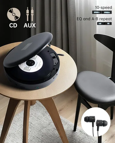 Miniatura 7 de Reproductor de CD portátil con altavoces, reproductor de CD personal recargable para automóvil y hogar, pequeño reproductor de música de tela