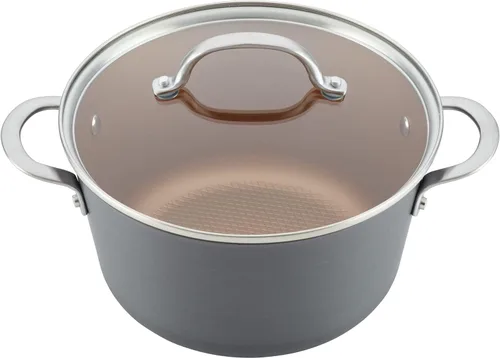 Miniatura 8 de Ayesha Curry Home Collection - Juego de ollas y sartenes antiadherentes anodizados duros, 9 piezas, gris carbón