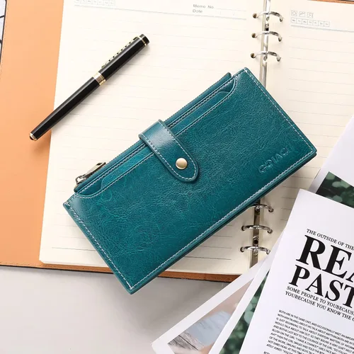 Miniatura 5 de GOIACII Billeteras para mujer con bloqueo RFID y 2 bolsillos con cremallera, C-Peacock Blue Type 3