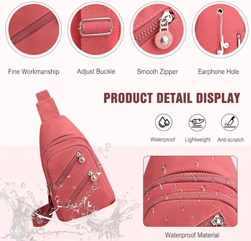 Miniatura 5 de FANDARE Elegante bolso bandolera para mujer para mujer, bolsa de pecho cruzada con agujero para auriculares, Negro, Grande