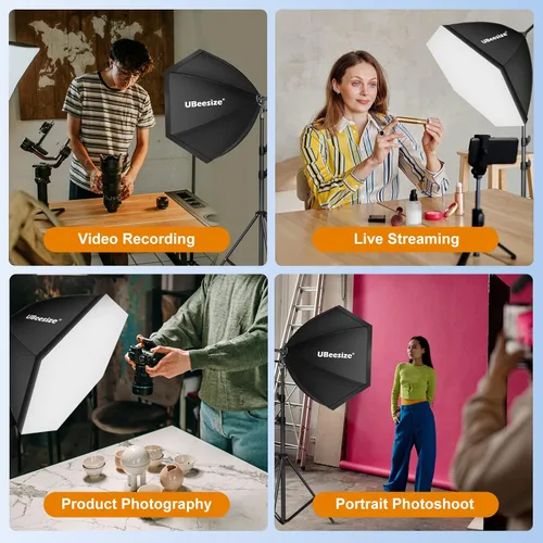 Miniatura 7 de UBeesize Softbox Kit de iluminación para fotografía, 30 x 30 pulgadas, kit de iluminación profesional Softbox con 2 bombillas de 40 W E26 Socket