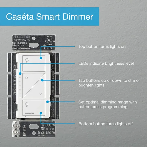 Miniatura 12 de Lutron Caseta - Interruptor de atenuación inteligente original (requiere Lutron Smart Hub), para luces LED, 150 vatios, un solo polo/3 vías, no Negro