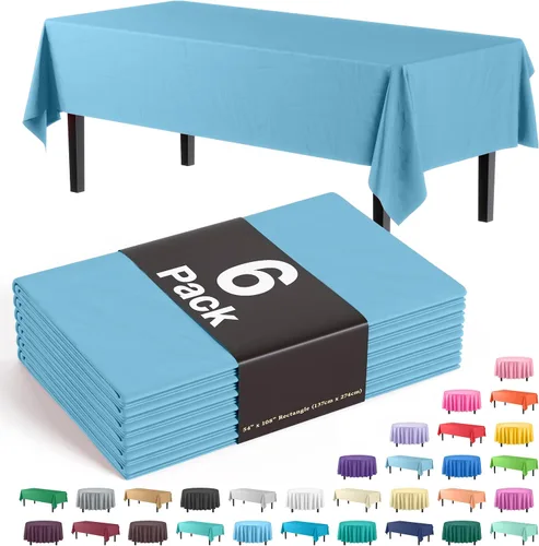 Miniatura 8 de Party Solids Paquete de 6 manteles de plástico prémium de 54 pulgadas x 108 pulgadas. Cubierta de mesa rectangular de plástico - Aqua
