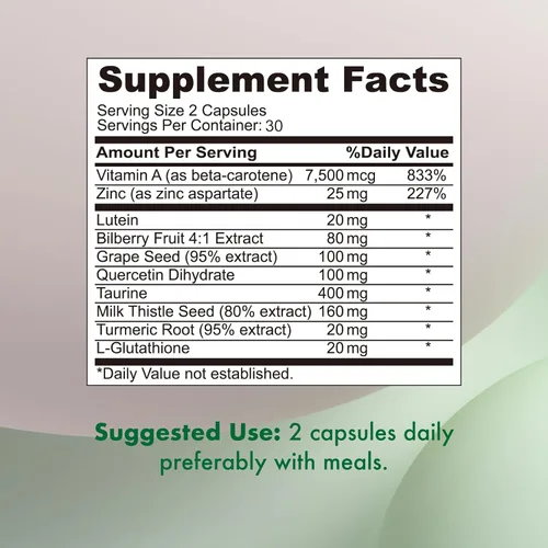 Miniatura 2 de VHC Vitaminas para los ojos con luteína, arándano y zinc, suplementos 10 en 1, resveratrol semilla de uva, quercetina, taurina, cardo mariano
