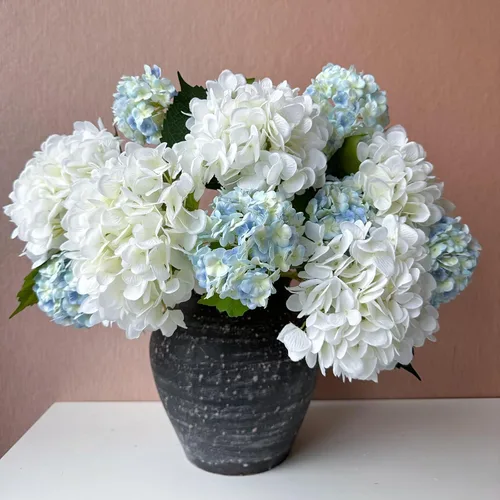 Miniatura 2 de YalzoneMet Bola de nieve artificial Viburnum 4 piezas de 26.8 pulgadas de color azul graduado, hortensias pequeñas, 2 cabezales, de látex natural