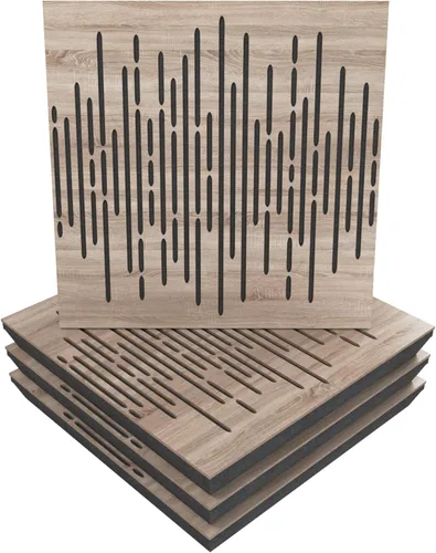 Panel acústico difuso de absorción de sonido, «onda» para estudio de grabación | Laminado en madera: (Sonoma), (paquete de 4)