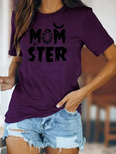 Miniatura 2 de Camiseta de Momster para mujer, divertida camiseta gráfica de murciélago araña para Halloween, casual, estampado de letras de mamá Ster, tops Hocus
