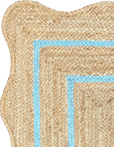 Miniatura 3 de Alfombra de Yute Natural Ondulada Festoneada - Corredor de Entrada Boho, Festón de Granja, Azul Cielo (2'x3')