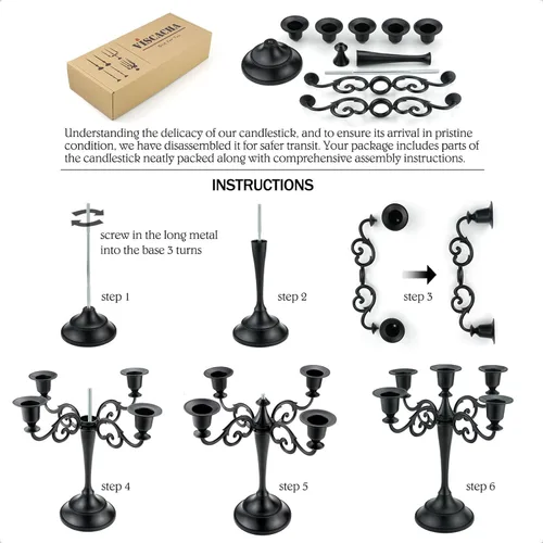 Miniatura 5 de Portavelas de Metal 5 Mechas Portavelas Negros para Candeleros Velas Cónicas