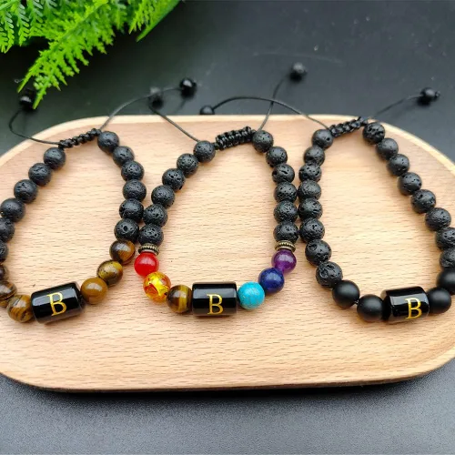 Miniatura 3 de XIMEO Pulseras de cuentas con iniciales para hombres y mujeres, pulseras de piedra curativa de piedra curativa de piedra de chakra, ojo de tigre
