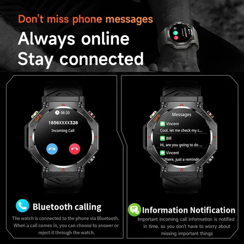 Miniatura 4 de Relojes inteligentes con GPS para hombre, altímetro militar, barómetro, brújula, llamadas Bluetooth, modos deportivos, linterna, reloj inteligente