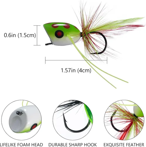 Miniatura 3 de BASSDASH Moscas Popper para pesca con mosca, lubina, perca, señuelos de pesca