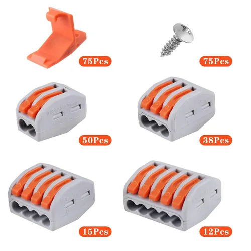 Miniatura 2 de Kit de 115 piezas de conectores eléctricos de alambre de palanca con tuercas, bases y tornillos 28-12 AWG, múltiples conectores eléctricos