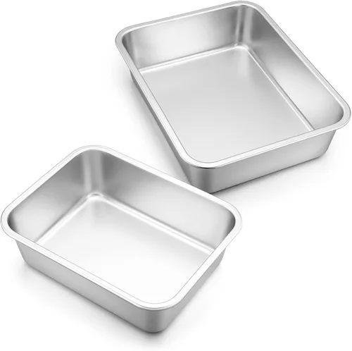 Miniatura 10 de E-far Juego de 2 moldes de lasaña de acero inoxidable profundo, 12.75 x 10 x 3.2 pulgadas, rectangular, de metal, para horno, no tóxico
