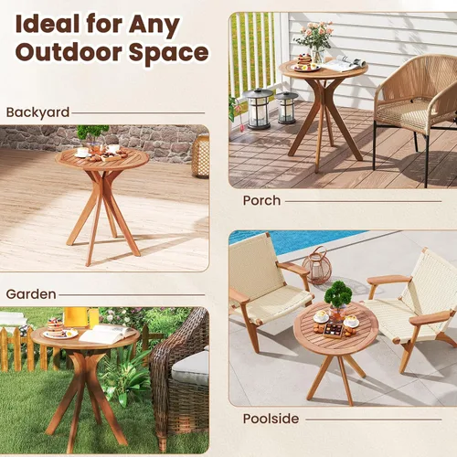 Miniatura 9 de Tangkula - Mesa bistró de madera de acacia de 27.5 pulgadas, mesa redonda de madera con base en X, mesa de bistró lateral de café para jardín, patio
