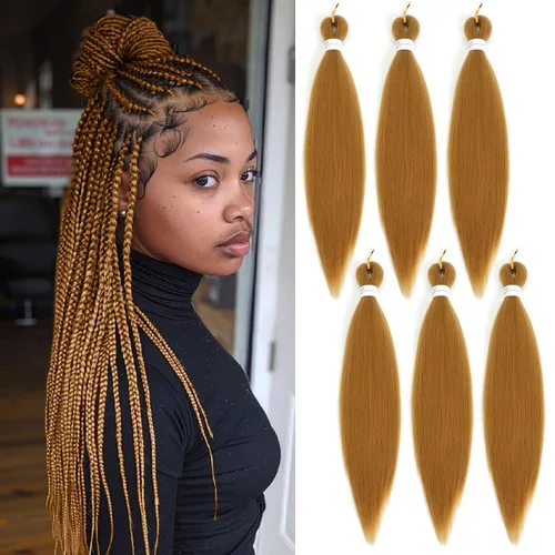 Miniatura 20 de Cabello trenzado preestirado de 18 pulgadas, 3 paquetes de cabello rubio miel preestirado, extensiones de cabello sintético profesional, sin