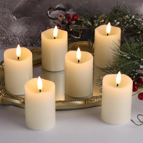 Miniatura 5 de Eywamage - Velas votivas sin llama con temporizador, de 5 x 8 cm, velas LED parpadeantes de pilar pequeñas, baterías incluidas, decoración navideña