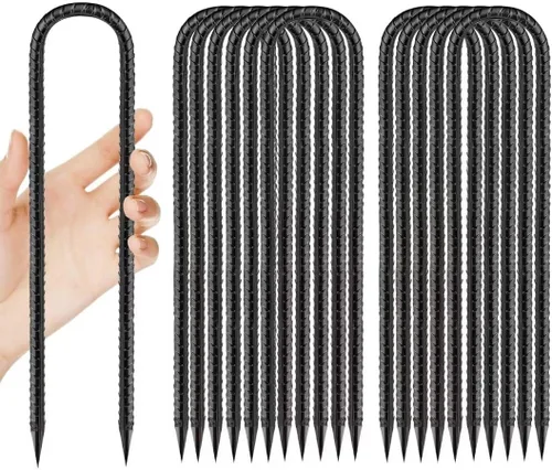 Miniatura 8 de Estacas de Varilla de Refuerzo de 12 Pulgadas, Estacas de Suelo Resistentes con Gancho en J Galvanizado Anti-Óxido, Anclajes de Suelo Resistentes