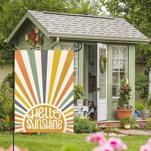 Miniatura 4 de AVOIN colorlife Bandera de jardín clásica de Hello Sunshine de 12 x 18 pulgadas, doble cara exterior, fiesta de verano, vacaciones, arpillera