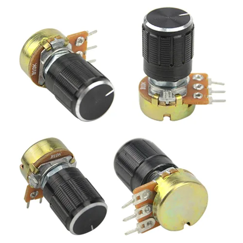Miniatura 3 de WMYCONGCONG 20 PCS B10K 10K Ohm eje moleteado lineal rotatorio potenciómetro cónico con perilla negra (WH148) Kit