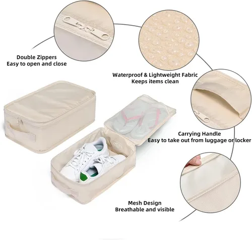 Miniatura 3 de JJ POWER Bolsas de viaje para zapatos, organizador plegable impermeable para zapatos de doble capa, Crema, Uso diario