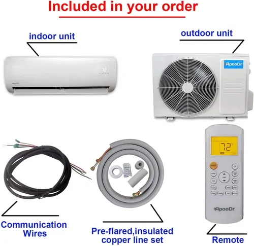 Miniatura 4 de Mini sistema inversor sin conductos de aire acondicionado dividido de 12000 BTU 17.6 SEER2 con bomba de calor 220V 1 tonelada, con kit de instalación