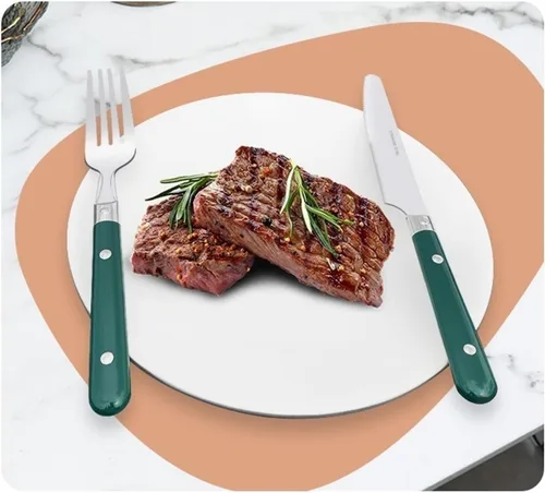 Miniatura 6 de Juego de cubiertos ligeros de acero inoxidable de 5/20/30 piezas para uso diario, servicio de cubiertos para 1/4/6, cuchillo de carne, tenedor, Azul