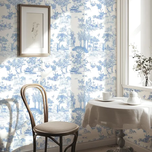 Miniatura 10 de WENMER Papel Tapiz Toile, 17.7" X 118" Rosa y Blanco Despegar y Pegar Papel de Pared, Papel Tapiz Toile de Jouy, Papel de Contacto Vintage Francés