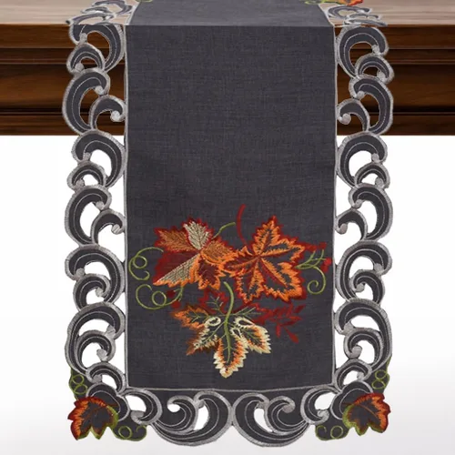 Miniatura 21 de DECOZEN Camino de Mesa Navideño Dorado con Ciruela – Bufanda Decorativa Bordada para Comedor y Tocador para Mesas Navideñas, Bodas y Fiestas – 14 x