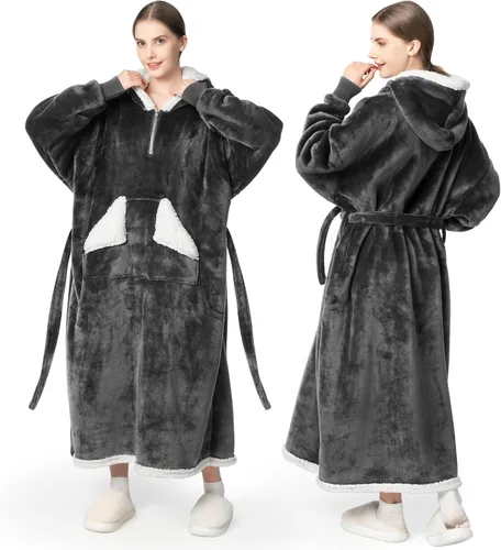 Miniatura 12 de Touchat - Manta con capucha portátil, sudadera con capucha de forro polar sherpa de gran tamaño con bolsillo gigante y mangas para adulto, regalo