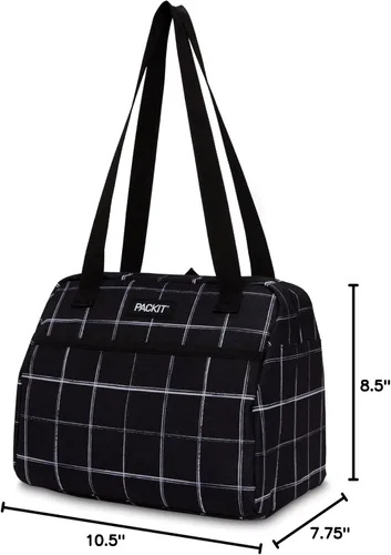 Miniatura 3 de PackIt® Lonchera Hampton congelable, color negro, fabricada con tecnología ECOFREEZE®, plegable, reutilizable, cierre de cremallera con bolsillo