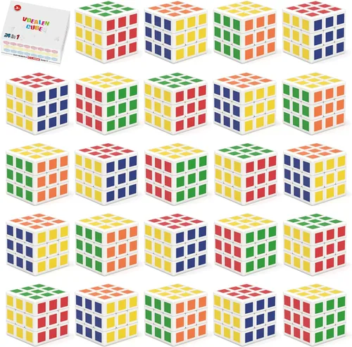 Vdealen - Juego de 24 mini cubos rompecabezas para fiestas para niños, cubo mágico de 3x3 de 1.18 pulgadas para recompensas escolares y premios de