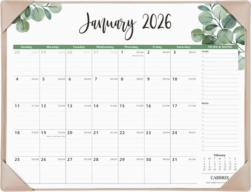 Calendario de escritorio grande 2026 con alfombrilla de escritorio, calendario de escritorio Cabbrix de 22 x 17 pulgadas, que cubre de enero de 2026
