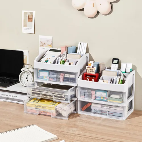 Miniatura 5 de Organizador de escritorio con cajones, organizador de almacenamiento de 3 cajones, cajones de almacenamiento de escritorio para suministros