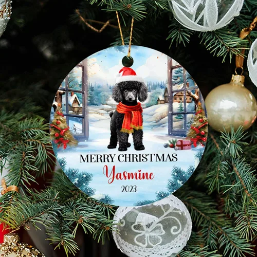 Miniatura 3 de Adorno personalizado de caniche negro, regalo para perro, mamá, perro, papá, adorno de Navidad único de perro caniche negro 2025, adorno de caniche