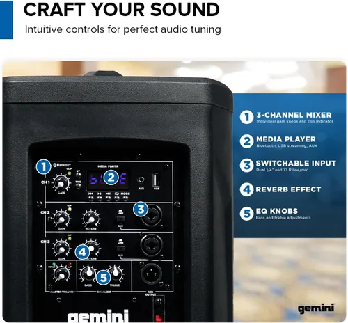 Miniatura 4 de Sistema PA con batería Gemini - Altavoces de línea en arreglo inalámbrico con subwoofer, arreglo de columna de 1000W, mezclador incorporado, batería