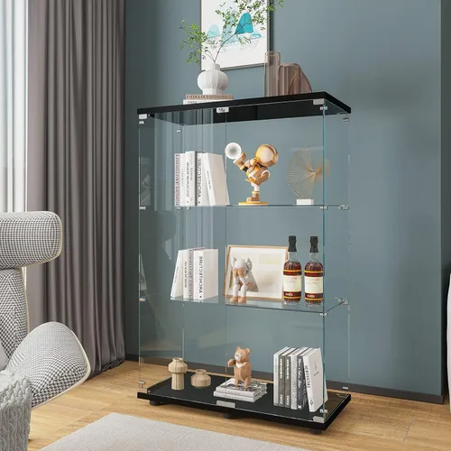 Miniatura 30 de Beauty4U - Vitrina de exhibición de una puerta con vidrio, gabinetes curio negros para sala de estar, dormitorio, oficina, exhibición de colección