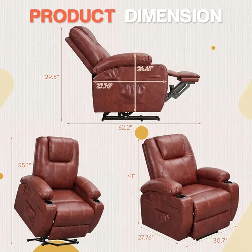 Miniatura 2 de Furmax Silla reclinable eléctrica con masaje para personas mayores, tela de pana, sillón reclinable individual con portavasos, bolsillos laterales