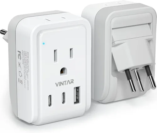 Miniatura 9 de VINTAR - Paquete de 1 adaptador de enchufe de viaje europeo, enchufe de alimentación internacional plegable con 2 salidas de CA, 3 puertos USB