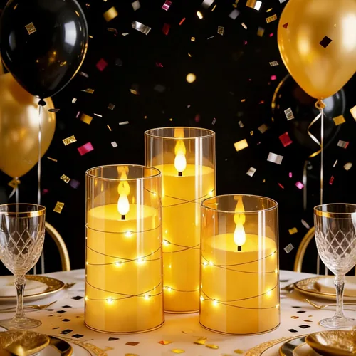 Miniatura 5 de NURADA Velas Parpadeantes Sin Llama: Velas LED de Pilar de Acrílico con Luces de Cadena de Estrellas Integradas Operadas por Batería con Control