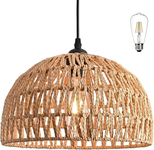 Miniatura 20 de Mini lámpara colgante tejida con cuerda de cáñamo, accesorio de luz tejido, lámpara de araña bohemia, accesorio de lámpara, lámpara colgante de 8.7