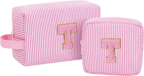 Miniatura 10 de MONSTINA Cesta de Pascua para adolescentes, bolsa de maquillaje con inicial, bolsa de cosméticos personalizada para niñas y mujeres, bonita bolsa